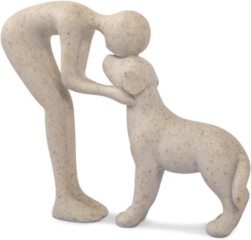 FriyGardcn Dog Sculpture Home Decor Cute Man and Dog Statue Decoration for Office、Living Room、Bedroom、Home， Memory Gifts for Pet Lovers (Sandstone) - Image 1